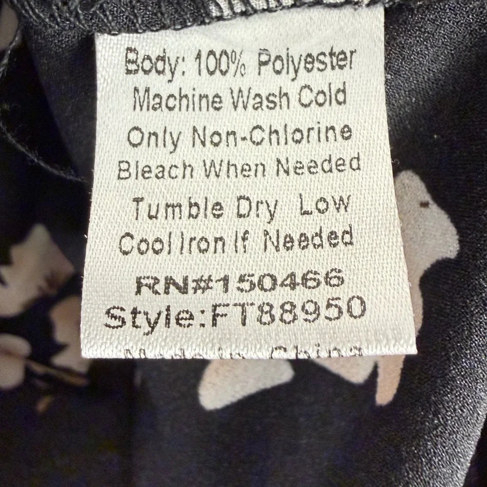 Fun2Fun Mackenzie Henley Blouse Black‎ Floral Roll Tab Sleeve Top XL